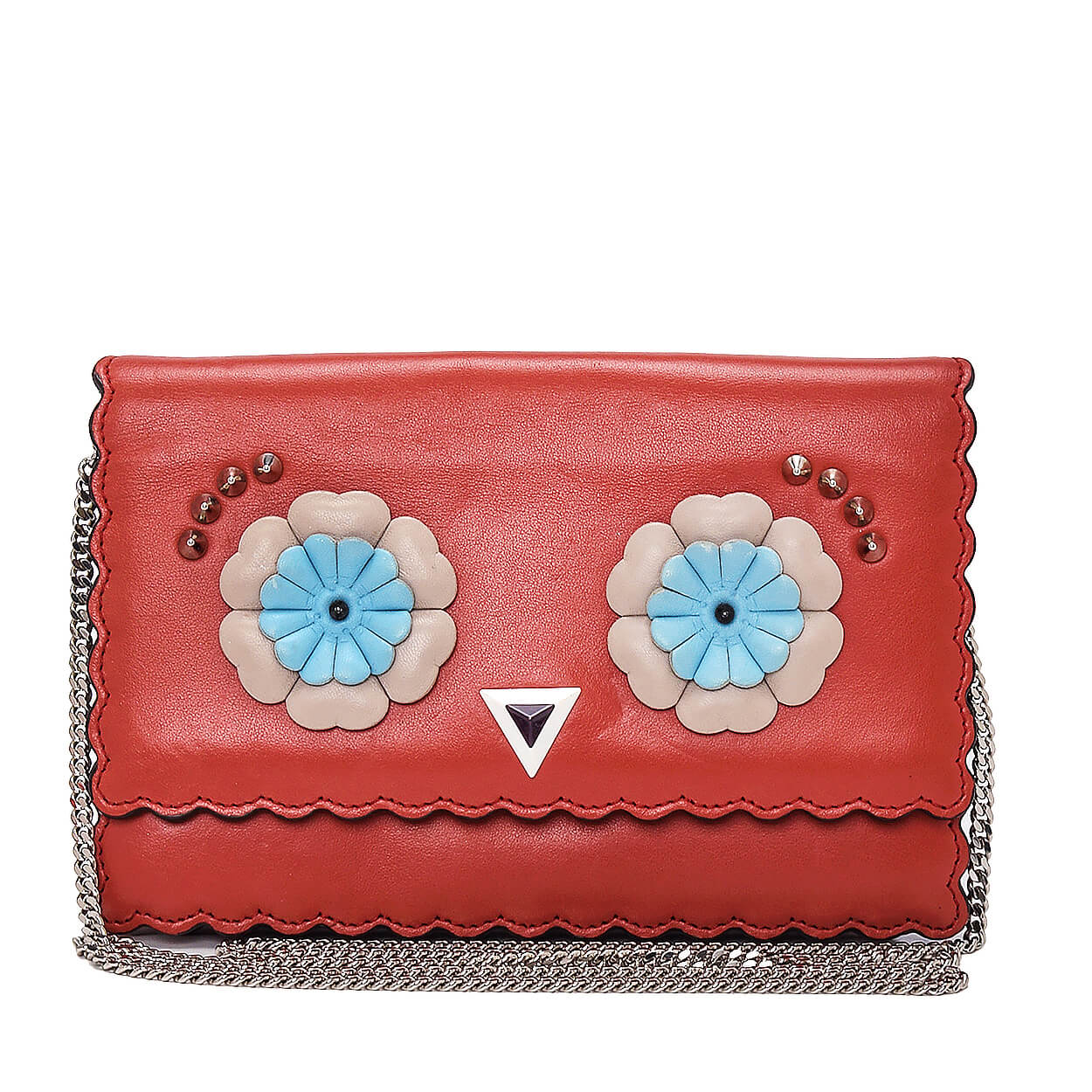 Fendi - Red Vitello Leather Embellished Hypnoteyes Wallet On Chain Bag